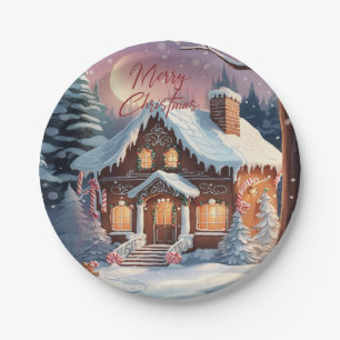 Merry Christmas Gingerbread House Holiday Party Paper Plate