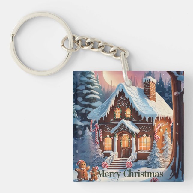 Merry Christmas Gingerbread House  Keychain (Front)