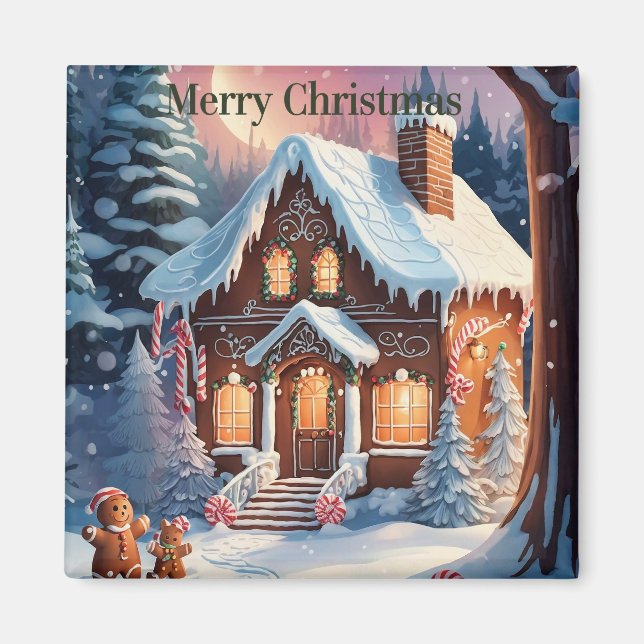 Merry Christmas Gingerbread House Magnet (Front)
