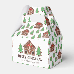 Merry Christmas Gingerbread House & Spruce Trees Favor Box