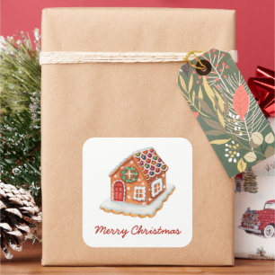 Merry Christmas Gingerbread House Square Sticker