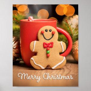 Merry Christmas Gingerbread Man and Hot Chocolate Poster