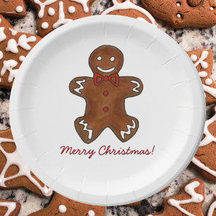 Merry Christmas Gingerbread Man Holiday Cookie Paper Plate