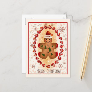 Merry Christmas Gingerbread Man Holiday Postcard