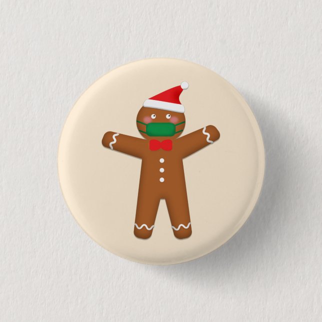 Merry Christmas Gingerbread Man in Face Mask 2020 1 Inch Round Button (Front)
