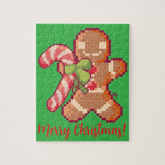 Merry Christmas, Gingerbread man, Pixelart, Pixel  Jigsaw Puzzle (Vertical)