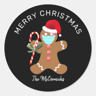 Merry Christmas Gingerbread Man Santa Personalized Classic Round Sticker