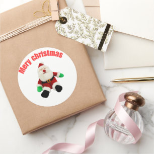 Merry Christmas Gingerbread Man with Santa Hat Vec Classic Round Sticker