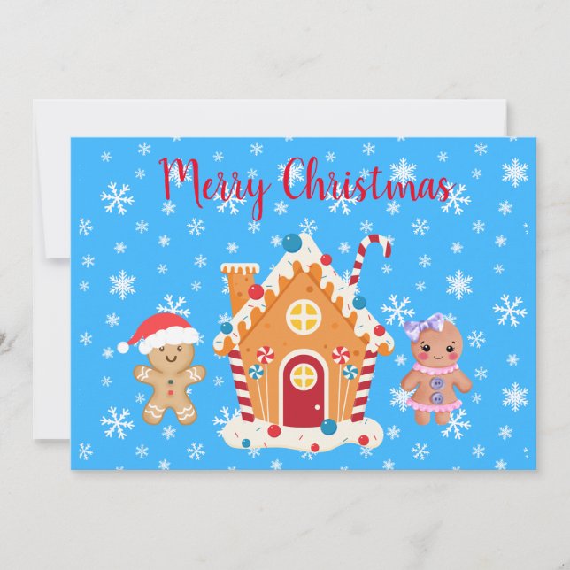 Merry Christmas Gingerbread Man, Woman, & House Invitation (Front)
