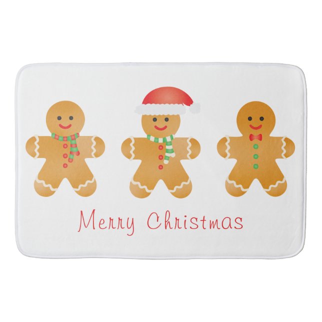 Merry Christmas Gingerbread Men Bath Mat (Front)