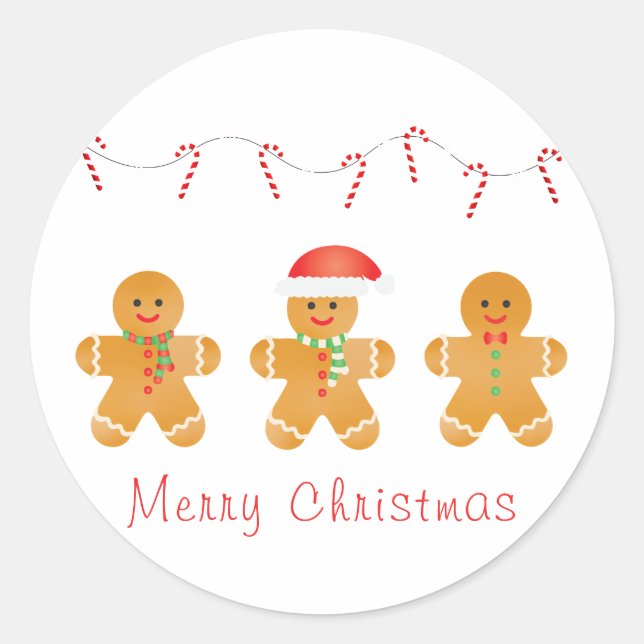 Merry Christmas Gingerbread Men Classic Round Sticker (Front)