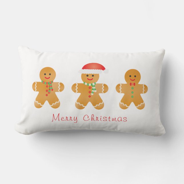 Merry Christmas Gingerbread Men Lumbar Pillow (Front)