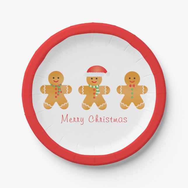 Merry Christmas Gingerbread Men Paper Plate (Front)