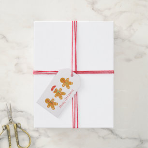 Merry Christmas Gingerbread Men Santa Hat Gift Tags