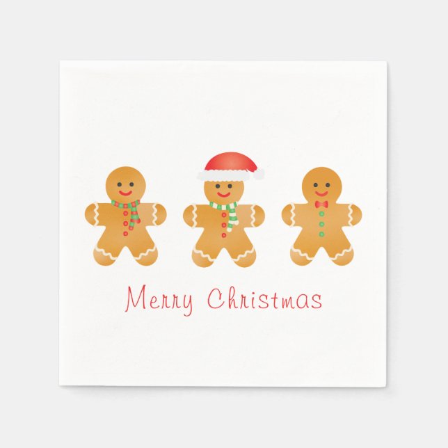Merry Christmas Gingerbread Men Santa Hat Napkin (Front)