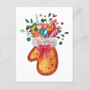 Merry Christmas Gingerbread Mitten with Candy Holiday Postcard