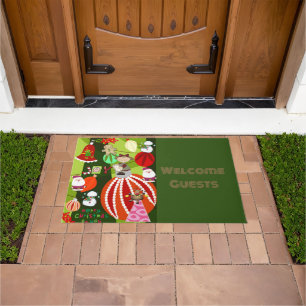 Merry Christmas Gingerman Green Matt Doormat