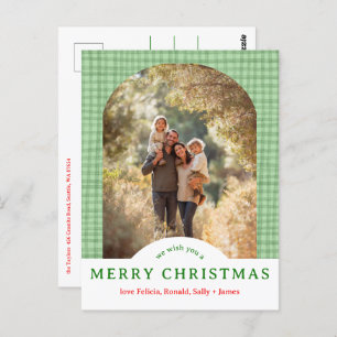 MERRY CHRISTMAS Gingham Holiday CUSTOM Arch PHOTO Postcard