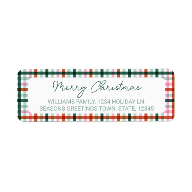 Merry Christmas Gingham Return Address  (Front)