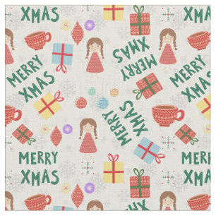 Merry Christmas girly red green pattern for her Fabric