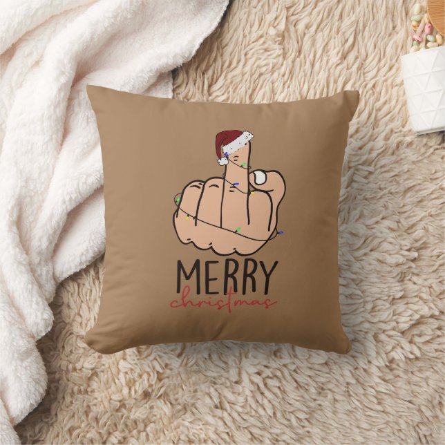 Merry Christmas Giving the Finger Throw Pillow (Blanket)