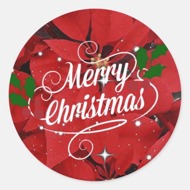 Merry Christmas, glitter and sparkle Classic Round Sticker (Front)