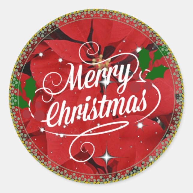 Merry Christmas, glitter and sparkle  Classic Round Sticker (Front)