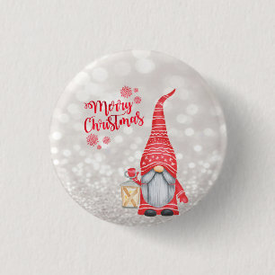 Merry Christmas,Glitter Bokeh,Cute Gnome   1 Inch Round Button