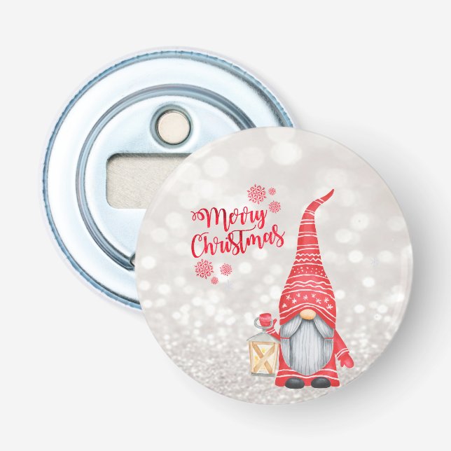 Merry Christmas,Glitter Bokeh,Cute Gnome   Bottle Opener (Front)