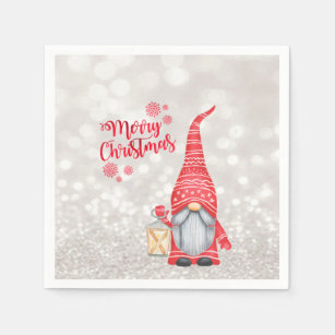 Merry Christmas,Glitter Bokeh,Cute Gnome  Napkin