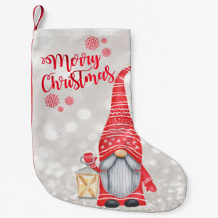 Merry Christmas,Glitter Bokeh,Cute Gnome Small Christmas Stocking