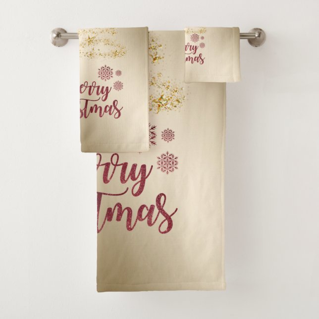 Merry Christmas Glitter . Gold Christmas Tree Bath Towel Set (Insitu)