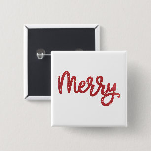 Merry Christmas Glitter Holiday  2 Inch Square Button