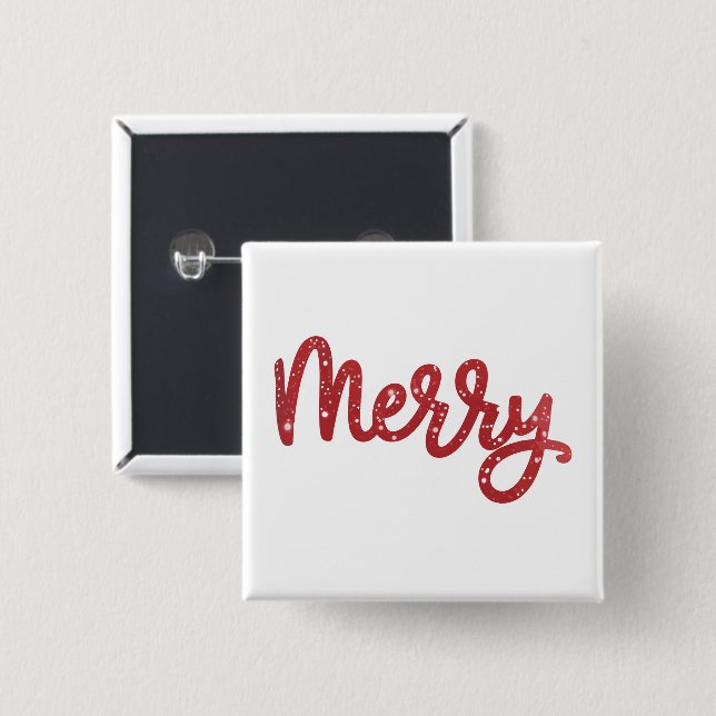 Merry Christmas Glitter Holiday  2 Inch Square Button (Front & Back)