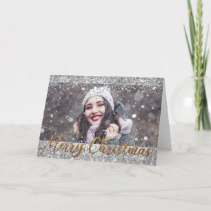 Merry Christmas Glitter Photo Greeting Card