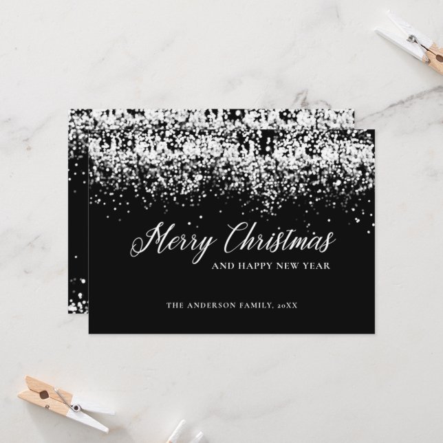 Merry Christmas Glitter Silver Greeting Card (Front/Back In Situ)