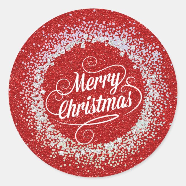Merry Christmas, glittering holiday colors  Classic Round Sticker (Front)