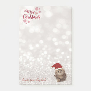 Merry Christmas,Glittery Bokeh ,Cat With Santa Hat Post-it Notes