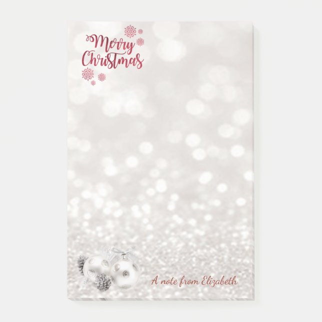 Merry Christmas,Glittery Bokeh ,Christmas Balls Post-it Notes (Front)