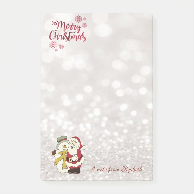 Merry Christmas,Glittery Bokeh,Santa Claus,Snowman Post-it Notes (Front)