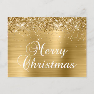 Merry Christmas Glittery Golden Foil Holiday Postcard
