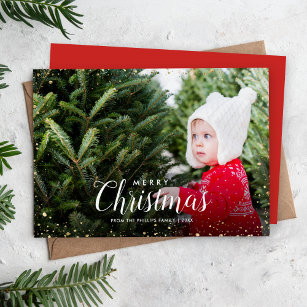 Merry Christmas   Glitz Faux Glitter Photo Overlay Holiday Card