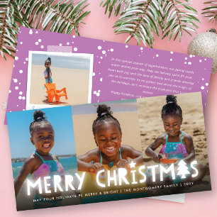 Merry Christmas Glow Whimsical Tree Modern 3 Photo Holiday Card