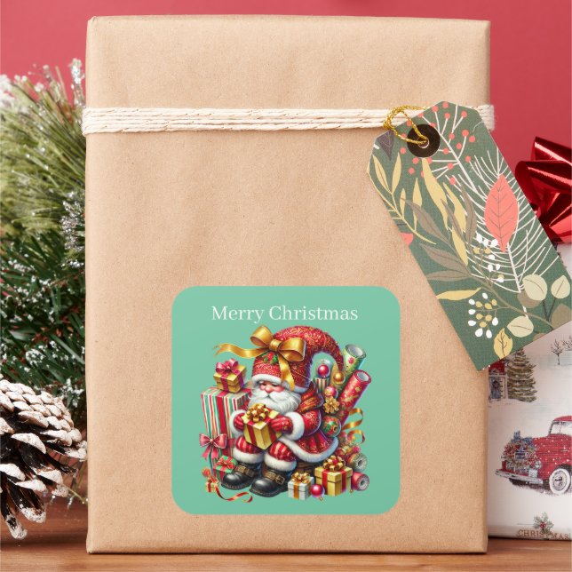 Merry Christmas gnome add text  Square Sticker (Holiday)