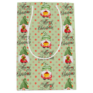 Merry Christmas Gnome And Dots Medium Gift Bag