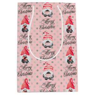 Merry Christmas Gnome And Dots Medium Gift Bag