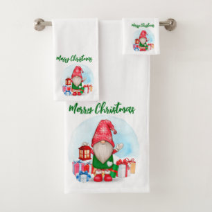 Merry Christmas Gnome Bath Towel Set