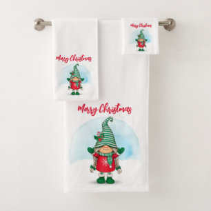 Merry Christmas Gnome Bath Towel Set