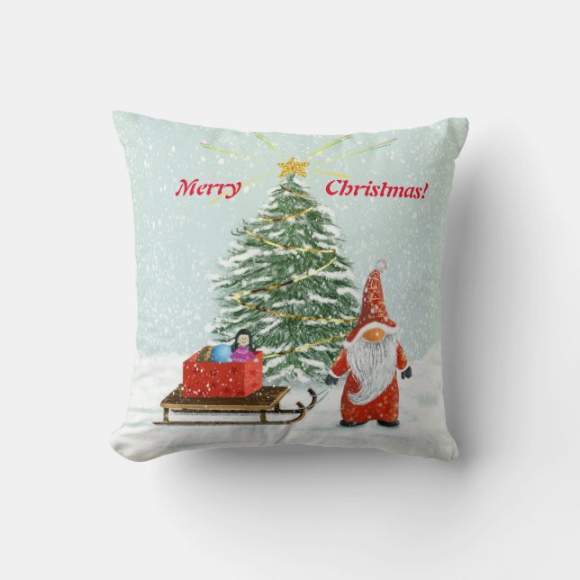 Merry Christmas Gnome Decorator Pillow (Front)