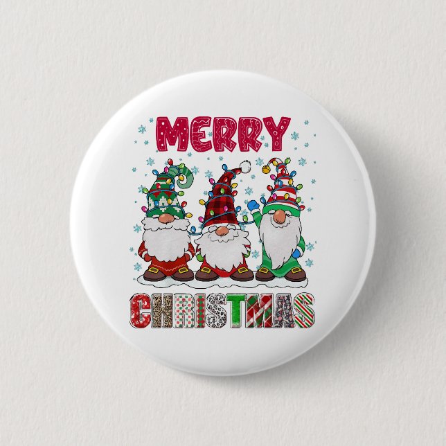 Merry Christmas Gnome Family Funny Xmas Tree 2 Inch Round Button (Front)